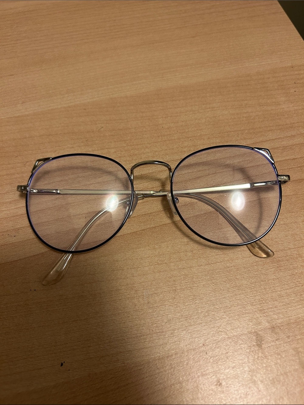 $2 ADD ON - Round Metal Frame blue light Eyeglasses in Gold with Black Rim